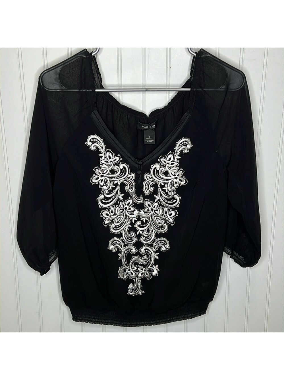 White House Black Market Sheer 3/4 Sleeves Evening Top Size Small